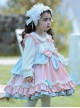 Solid Color Doll Collar Embroidered Lace Bow-Knot Decorate Velvet Sweet Lolita Kids Long Sleeve Dress