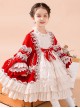 Red Autumn Winter Lace Bow-Knot Multi-Layer Hem Design Classic Lolita Kids Long Sleeve Dress