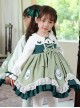 Flower Embroidery Fresh Green Lace Hem Classic Lolita Kids Long Sleeve Dress