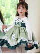 Flower Embroidery Fresh Green Lace Hem Classic Lolita Kids Long Sleeve Dress