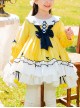 Cute Doll Collar Bowknot Hem Fur Ball Frenulum Stitching Lantern Sleeves Classic Lolita Kids Long-Sleeved Dress