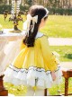 Cute Doll Collar Bowknot Hem Fur Ball Frenulum Stitching Lantern Sleeves Classic Lolita Kids Long-Sleeved Dress