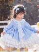 Blue Plaid Lace Multilayer Ruffle Hem Simple Design Classic Lolita Kids Long Sleeve Dress