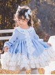 Blue Plaid Lace Multilayer Ruffle Hem Simple Design Classic Lolita Kids Long Sleeve Dress