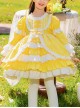 Retro Court Yellow Stitching Lace Multi-Layered Hem Design Bowknot Decoration Classic Lolita Kids Long-Sleeved Dress