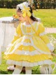 Retro Court Yellow Stitching Lace Multi-Layered Hem Design Bowknot Decoration Classic Lolita Kids Long-Sleeved Dress