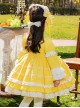 Retro Court Yellow Stitching Lace Multi-Layered Hem Design Bowknot Decoration Classic Lolita Kids Long-Sleeved Dress