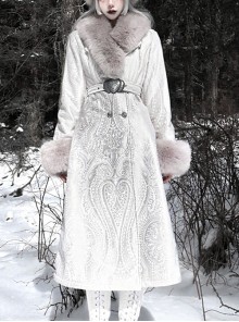 The Call Of The Snow Country Series Thickened The Fluff Winter Warm Detachable Fur Collar Fur Sleeves Jacquard Gothic Coat