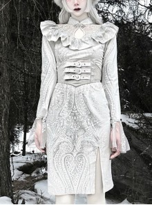 The Call Of Snow Country Series Gothic Stand-Up Collar Lace Ruffled Velvet Jacquard Modified Cheongsam Slit Dress