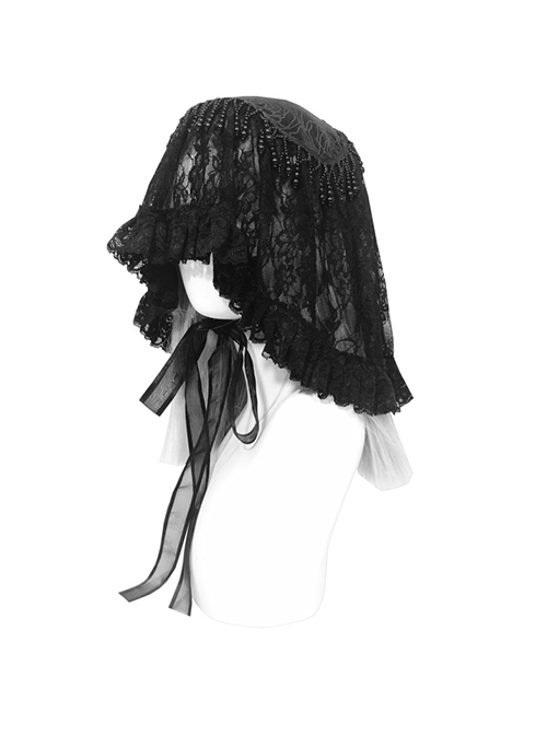 Fog Series Classical Gothic Jacquard Lace Tassel Lacing Halloween Veil