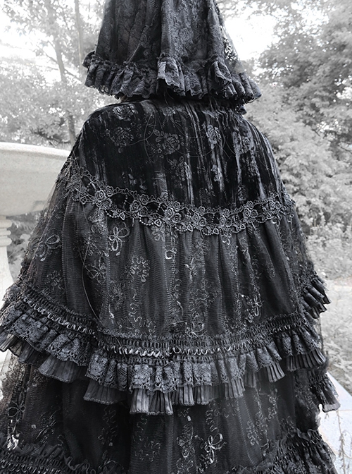 Fog Series Classical Gothic Stand-Up Collar Velvet Jacquard Embroidery Lace Cross Metal Decoration Lacing Cloak