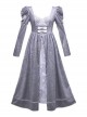 Swan Falling Dream Series Gray Purple Embroidered Swan Wings On The Chest Overlap White Velvet Bow Decoration Lace Gothic Long-Sleeved Dress