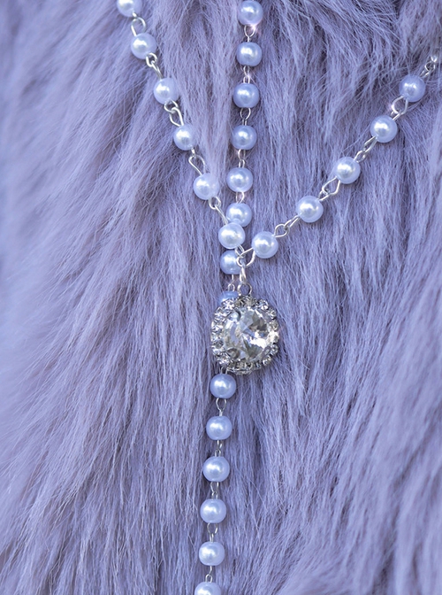 Swan Falling Dream Series Grey Purple Eco-Friendly Fur Bead Chain Rhinestone Decoration Imitation Fox Fur Winter Warm Gothic Coat