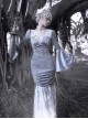 Swan Falling Dream Series Gray Purple V-Neck Sexy Jacquard Fishtail Lace Hem Design Trumpet Sleeve Slim Gothic Long-Sleeved Dress