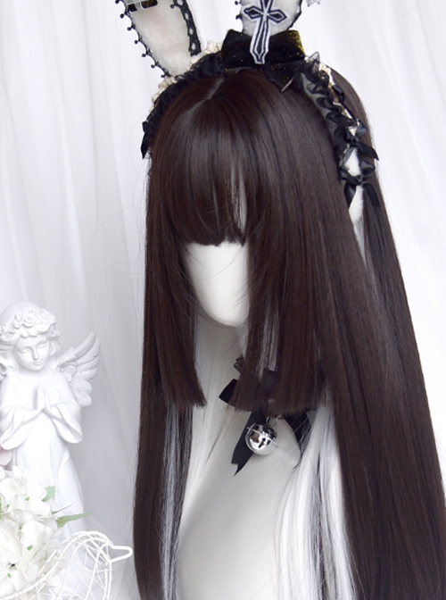 Spade A Series Natural Black Pick Dyeing White Princess Cut Straight Hair Qi Bangs Classic Lolita Wig