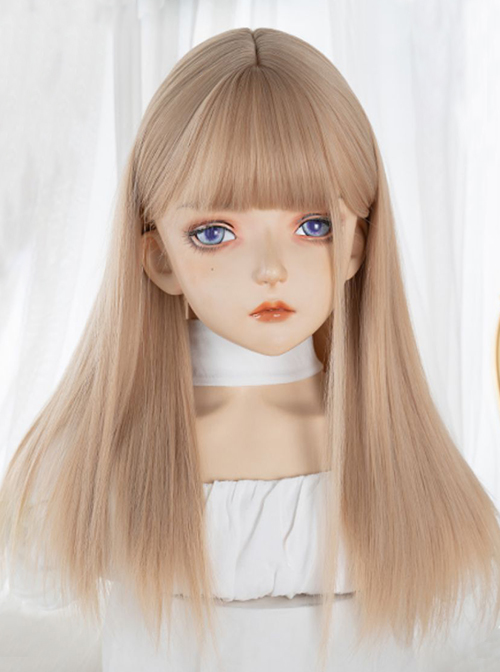 Golden Qi Bangs Daily Natural Long Straight Hair Classic Lolita Wig