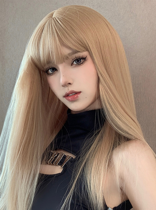 Golden Qi Bangs Daily Natural Long Straight Hair Classic Lolita Wig