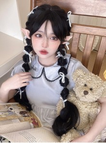 Natural Black Internet Celebrity Daily Middle Parted Bangs Long Curly Hair Classic Lolita Wig