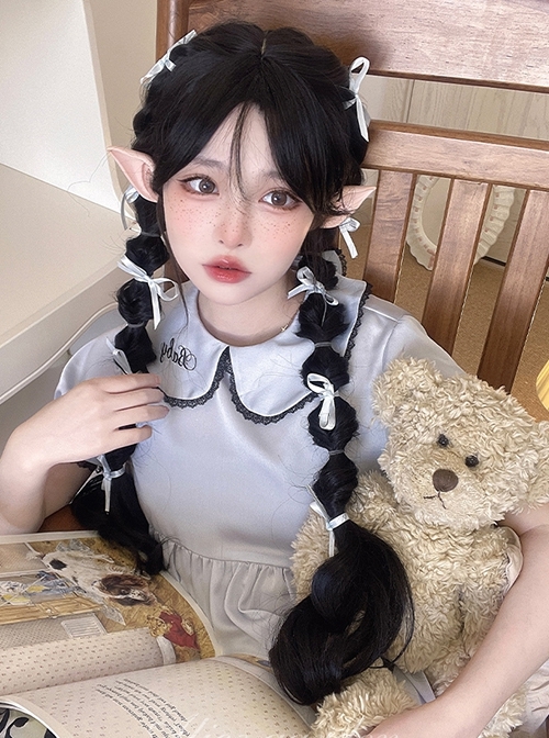 Natural Black Internet Celebrity Daily Middle Parted Bangs Long Curly Hair Classic Lolita Wig