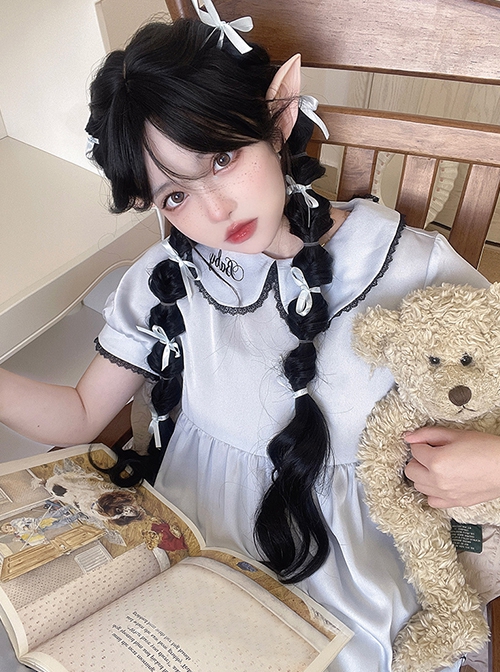 Natural Black Internet Celebrity Daily Middle Parted Bangs Long Curly Hair Classic Lolita Wig