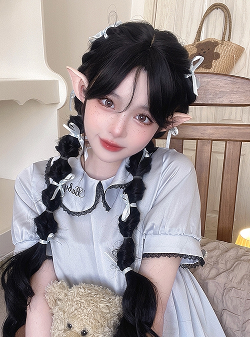 Natural Black Internet Celebrity Daily Middle Parted Bangs Long Curly Hair Classic Lolita Wig