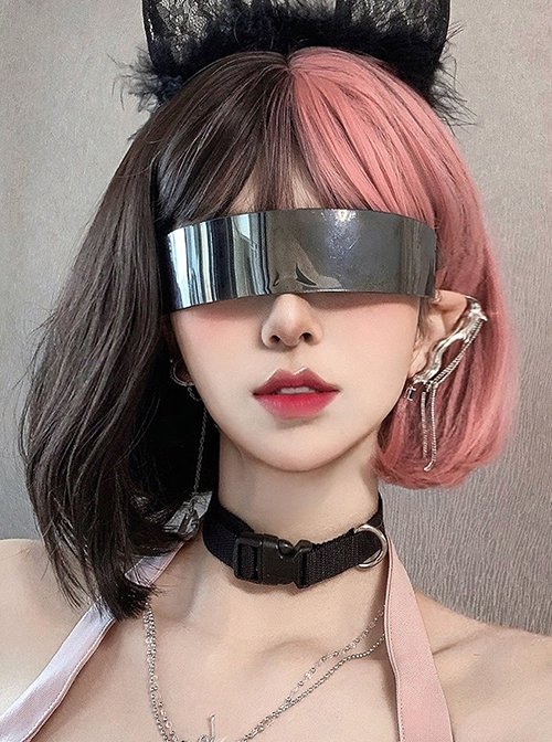 Cyberpunk Style Black Brown Coral Powder Double Fight Short Straight Hair Qi Bangs Classic Lolita Wig
