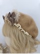 Preppy Style Japanese Girl Bear Ears Plaid Bowknot Lace Decoration Classic Lolita Berets