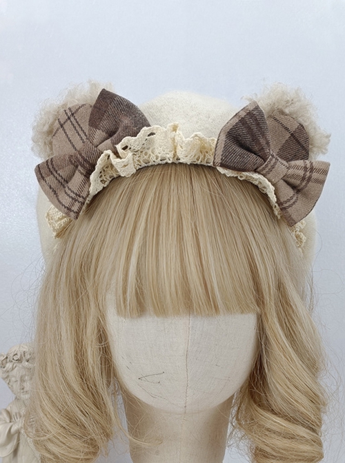 Bear Ears Bowknot Lace Decoration Preppy Style Classic Lolita Kids Berets