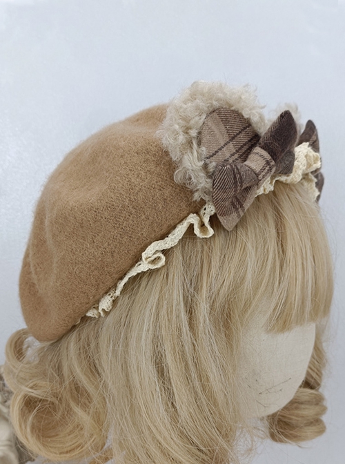 Bear Ears Bowknot Lace Decoration Preppy Style Classic Lolita Kids Berets