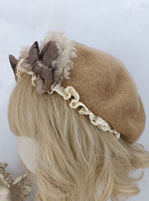 Bear Ears Bowknot Lace Decoration Preppy Style Classic Lolita Kids Berets