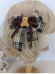 Brown Plaid Bowknot Plush Bear College Style Girly Classic Lolita Hair Clip