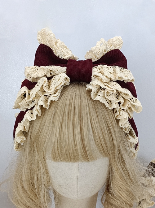 Pure Color Autumn Winter Handmade Oversized Bow Princess Style Sweet Lolita Headband