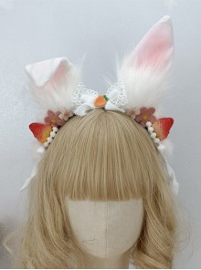 Year Of The Rabbit Cute Plush Rabbit Ears Strawberry Flower Bow Decoration Sweet Lolita Headband
