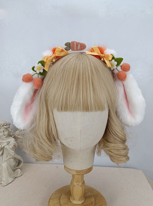 Year Of The Rabbit Plush Lop Ears Rabbit Ears Hairball Carrot Cherry Bow Knot Bell Decoration Sweet Lolita Headband