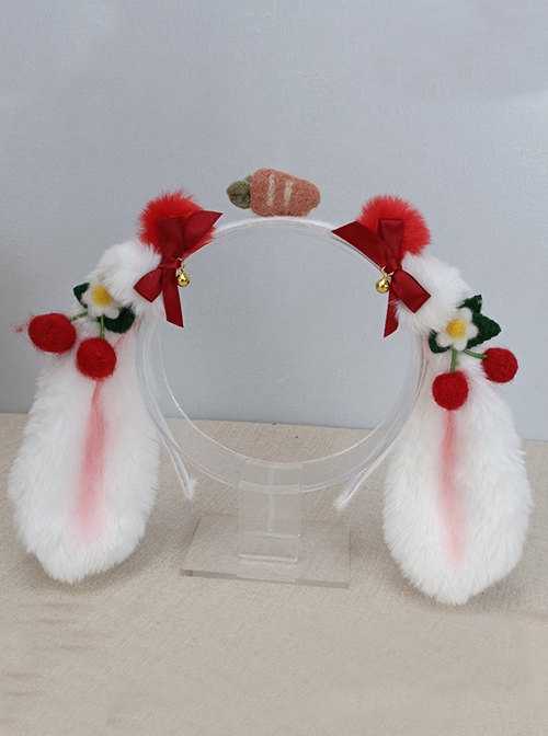 Year Of The Rabbit Plush Lop Ears Rabbit Ears Hairball Carrot Cherry Bow Knot Bell Decoration Sweet Lolita Headband