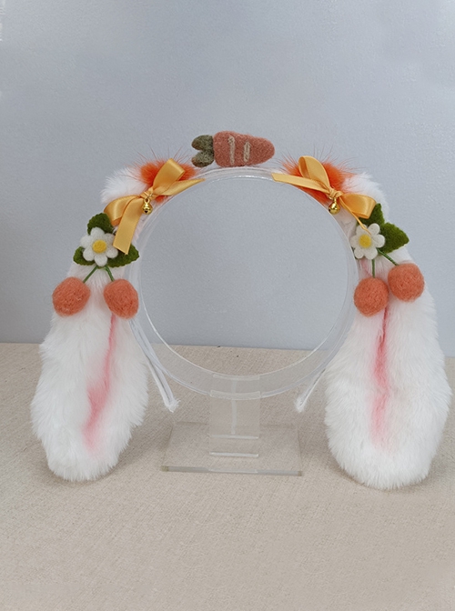 Year Of The Rabbit Plush Lop Ears Rabbit Ears Hairball Carrot Cherry Bow Knot Bell Decoration Sweet Lolita Headband