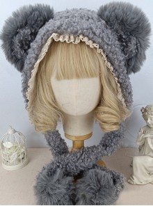 Solid Color Autumn Winter Warm Plush Bear Ears Lace Decoration Cute Ear Protection Sweet Lolita Hat