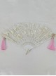 Retro Palace Style Rose Hot Flower Lace Symmetrical Tassel Decoration Folding Fan Gothic Lolita Fan