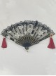 Retro Palace Wind Rose Hot Flower Lace Symmetrical Tassel Decoration Folding Fan Gothic Lolita Fan