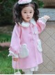 Pink Plush Round Neck Bunny Pocket Cuffs Bow Knot Sweet Lolita Kids Coat