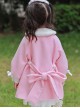 Pink Plush Round Neck Bunny Pocket Cuffs Bow Knot Sweet Lolita Kids Coat