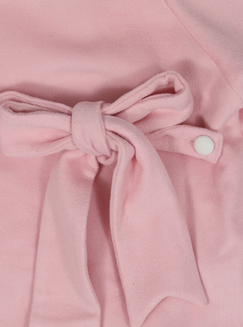 Pink Plush Round Neck Bunny Pocket Cuffs Bow Knot Sweet Lolita Kids Coat