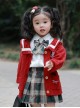 Red Retro Autumn Winter Knitted Sweater Kids Classic Lolita Long-Sleeved Coat