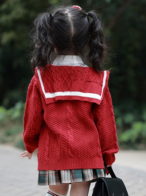 Red Retro Autumn Winter Knitted Sweater Kids Classic Lolita Long-Sleeved Coat