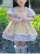 Polka Dot Petal Collar Purple Plaid Bowknot Puff Sleeves Love Lace Hem Design Sweet Lolita Kids Short-Sleeved Dress