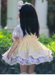 Polka Dot Petal Collar Purple Plaid Bowknot Puff Sleeves Love Lace Hem Design Sweet Lolita Kids Short-Sleeved Dress