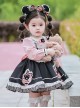 Little Bear Lace Bow Round Neck Puff Sleeves Detachable Apron Classic Lolita Kids Long Sleeve Dress