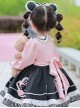 Little Bear Lace Bow Round Neck Puff Sleeves Detachable Apron Classic Lolita Kids Long Sleeve Dress