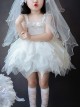 White Rose Rhombus Embroidery Irregular Hem Bow Decoration Classic Lolita Kids Sleeveless Dress