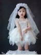 White Rose Rhombus Embroidery Irregular Hem Bow Decoration Classic Lolita Kids Sleeveless Dress